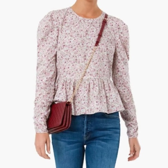 Hyacinth House Tops - Hyacinth House Pink Floral Mia Blouse-Women’s M-Puff Sleeve-Peplum-NEW-Feminine
